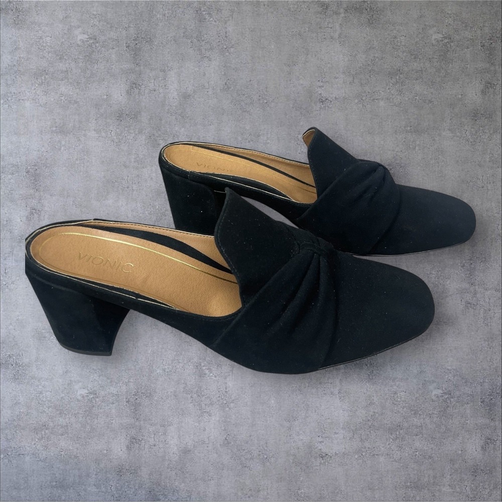 Vionic Presley Black Suede  Knotted Mules Womens 10  Arch‎ Support Slip On New